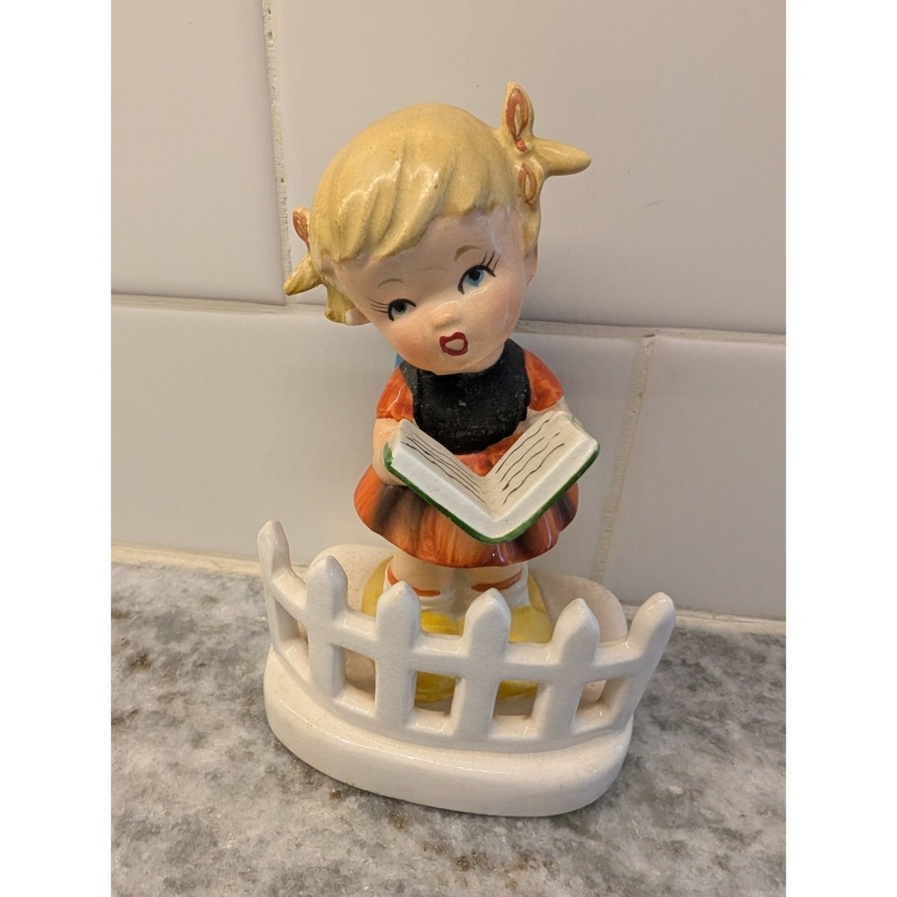 Vintage Little‎ Girl With A Book  & WHITE PICKET FENCE, Made In Japan